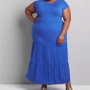 LANE BRYANT UEC Womens Size 14/16 Elegant Blue Tiered Maxi Dress Pockets